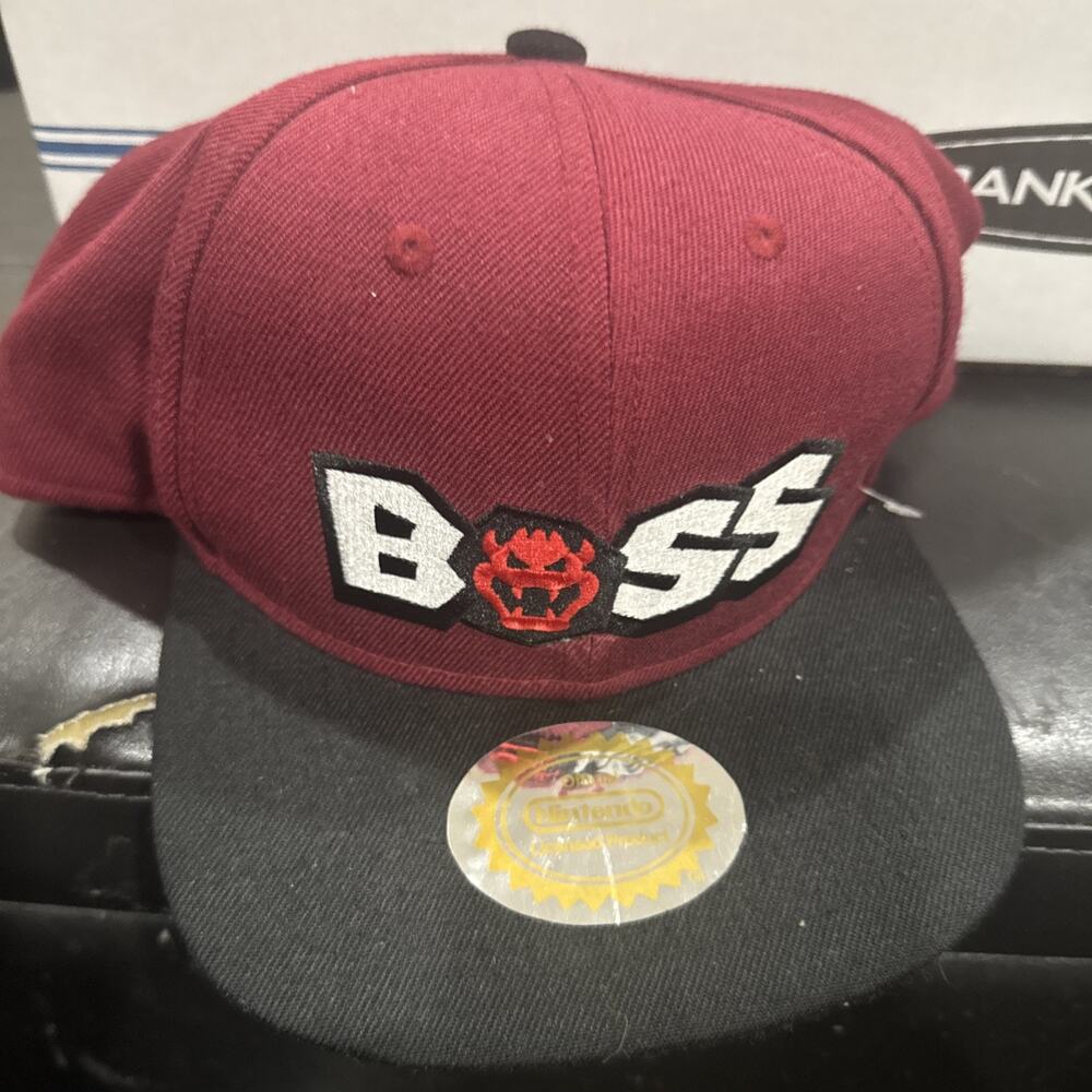 Nintendo Super Mario Bowser BOSS Snapback Hat Cap Burgundy Black Adjustable